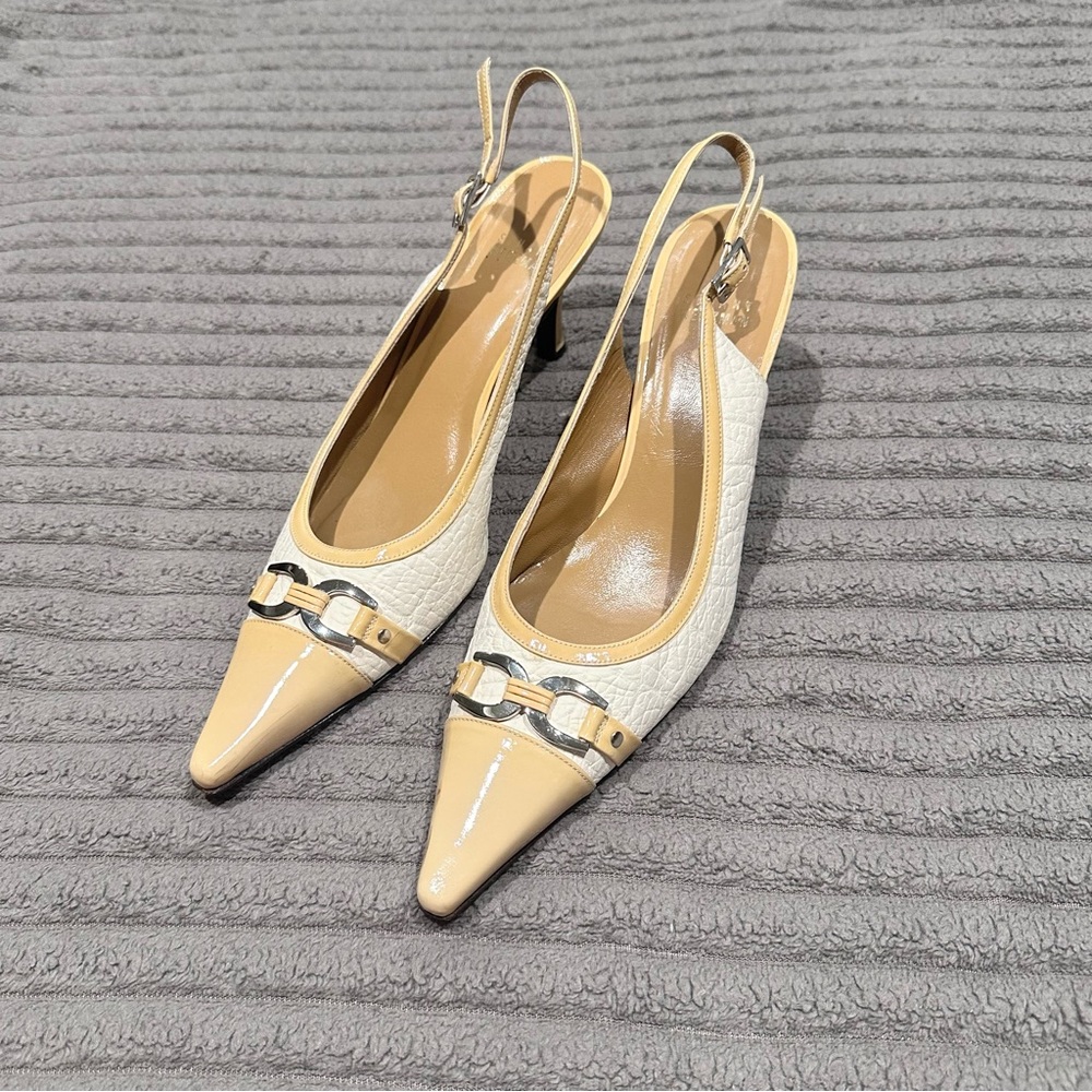 Stuart Weitzman Elegant Cream and Ivort White Slingback Heels